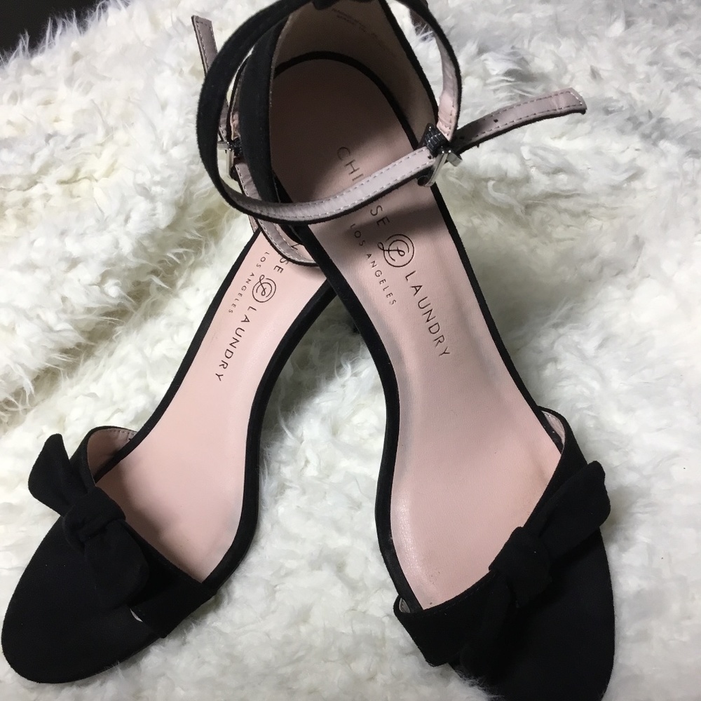 Chinese Laundry Black Suede Bow Toe Ankle Heels